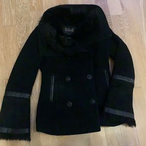 Mackage wool cashmere short black coat front pockets and back faux belt detail